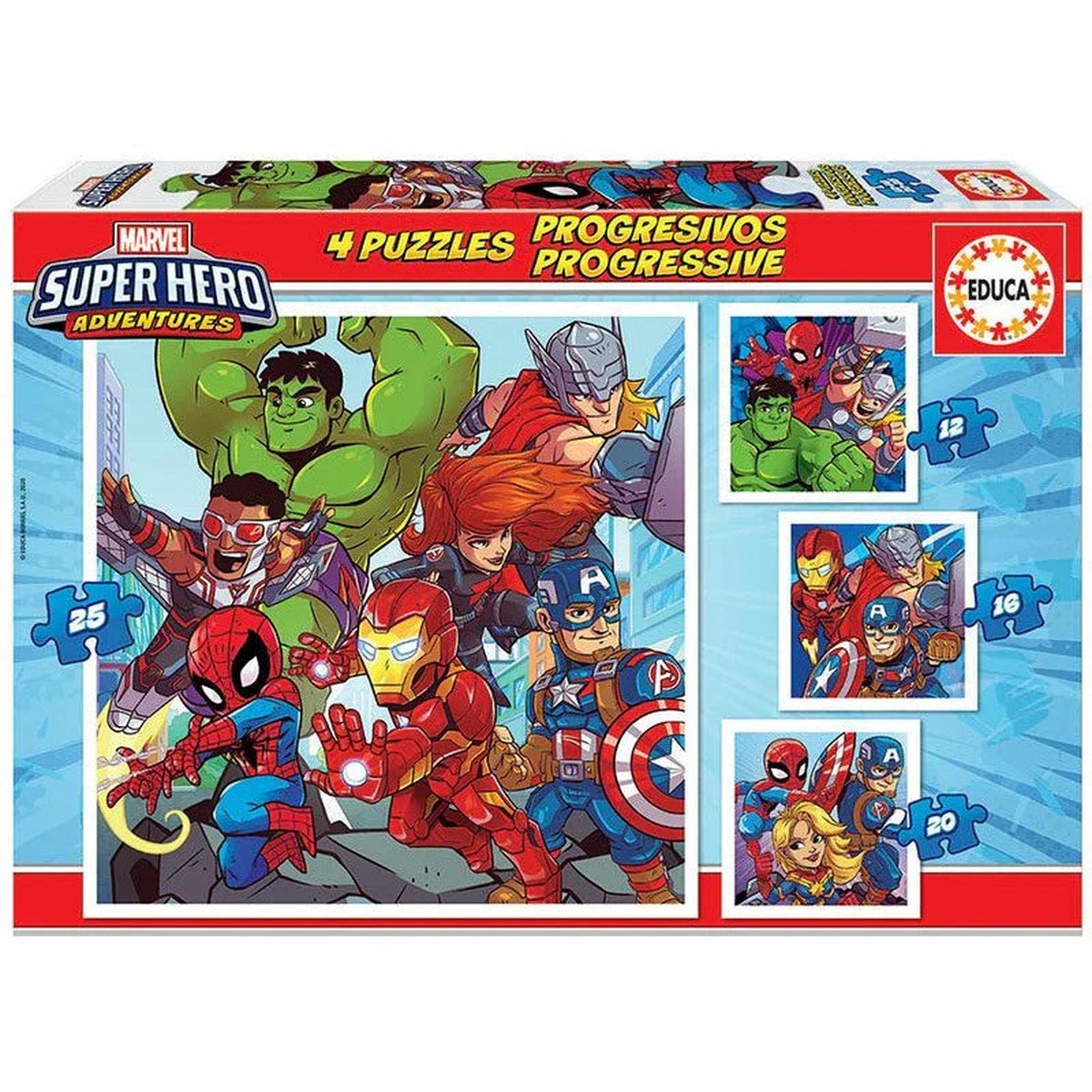 Educa Progressive Super Hero Set of 4 Progressive Puzzles of 12 16 20 and 25 pieces MulticolourAge- 3 Years Above